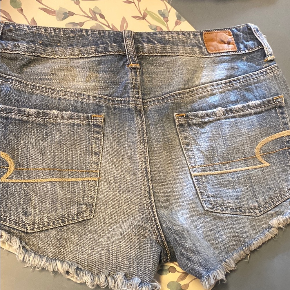 American Eagle Outfitters Blue Jean Shorts with Distressed Details